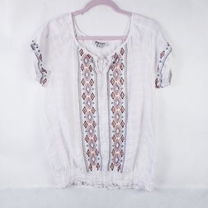 Jennifer & Grace White Embroidered Smocked Off The Shoulder Peasant Top M